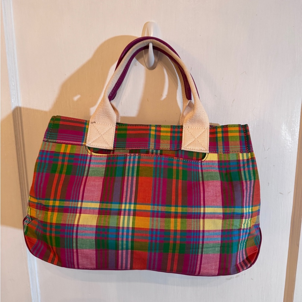 Tommy Hilfiger Plaid Madras Tote Purse TH Logo Multicolor Preppy Canvas Y2K Bag - Picture 4 of 7